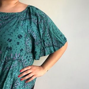 Ava & Viv Teal Patterned Drape Sleeve Blouse
